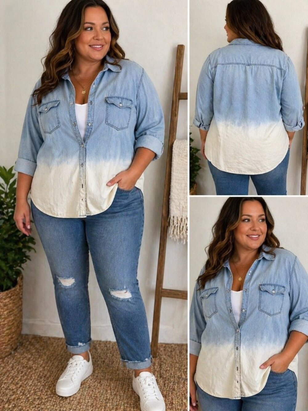 Torrid Ombre Denim Shirt Womens 5 Plus Blue Dip Dye Button Up Relaxed